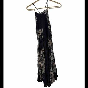Free People Black Floral Print Summer Dress Sz M Rayon